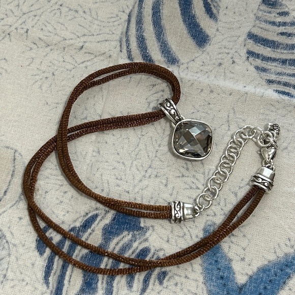 Brighton Venus Rising Necklace Taupe Champagne Swarovski Crystal Brown Cord 17" - Picture 6 of 12